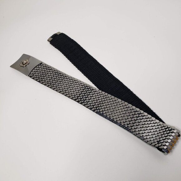 Mediaeval Metal Silver Tone Scale Floral Buckle Stretch Belt OS - Picture 7 of 7